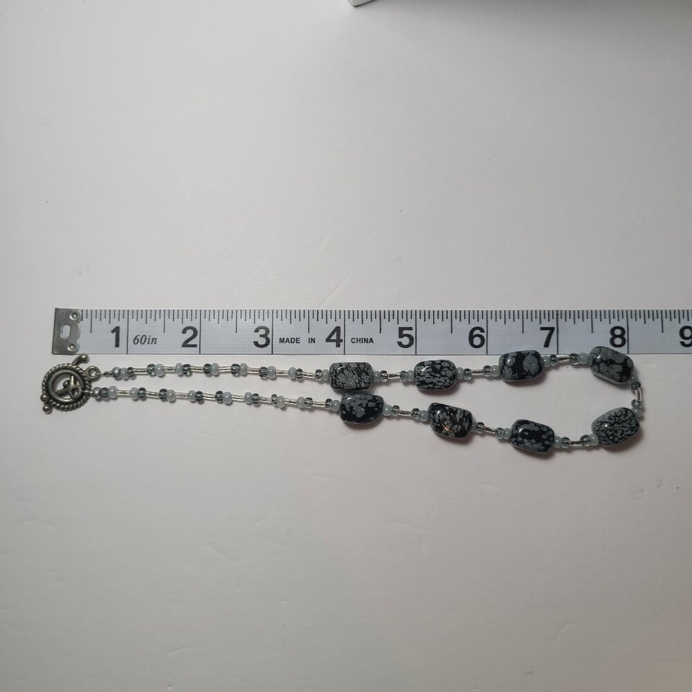 Snowflake Jasper - Vintage  Beaded Necklace with Toggle Clasp - Picture 8 of 8